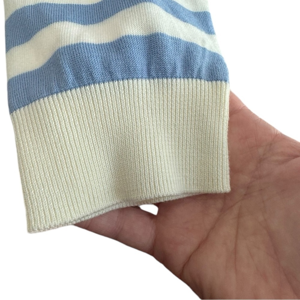 Talbots Womens Blue & White 3/4 Sleeve Striped Floral Knit Sweater M - Picture 4 of 6